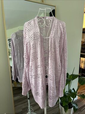 Light Lavender Open-Front Knit Cardigan/ oversize